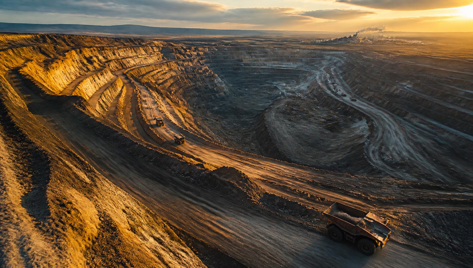 South African open-pit mining operation at golden hour